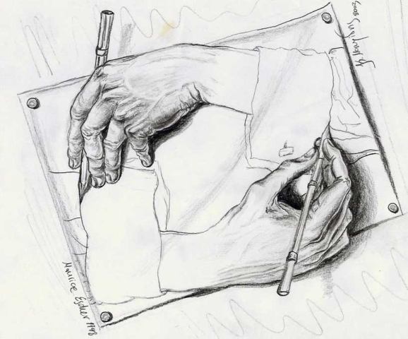 M. Escher Drawing Hands -αντίγραφο -σχέδια Κυριάκος Μαυρίδης