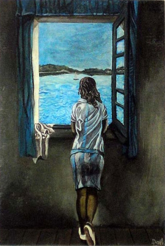 Figure at a window 23x33cm Dali -αντίγραφο ζωγραφική Κυριάκος Μαυρίδης