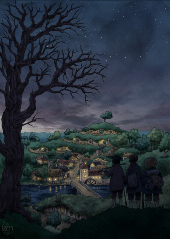 Tolkien illustrations Fellowship of the ring Leaving Hobbiton