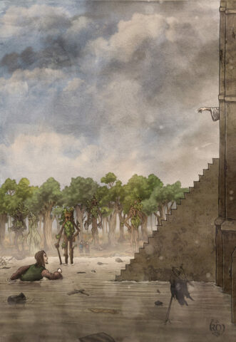 Tolkien The Two Towers Wormtongue arriving to Isengard