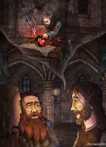Aragorn using the palantir to confront Sauron Aragorn using the palantir to confront Sauron - The Return of the King
